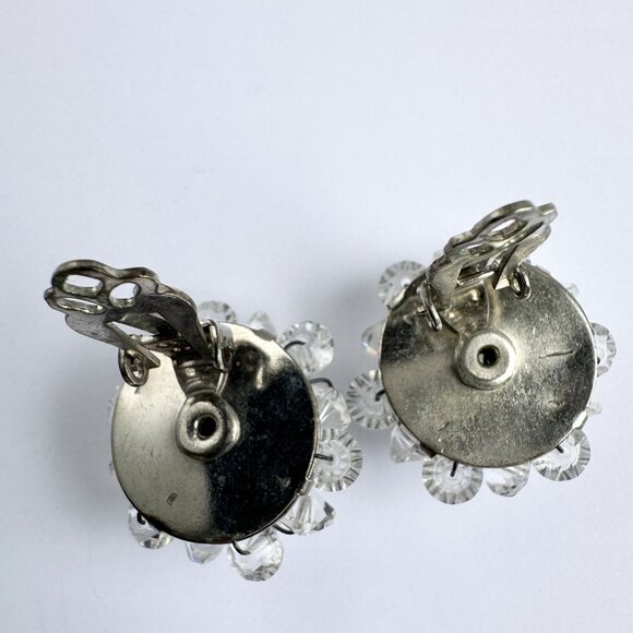 Vintage Aurora Borealis Crystal Cluster Clip-On Earrings 1950s 1" Diameter - Picture 5 of 7
